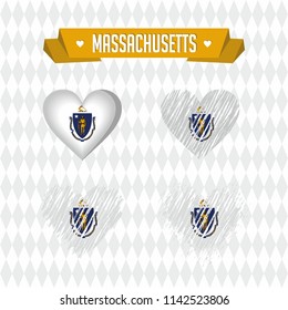 Massachusetts with love. Design vector broken heart with flag inside.
