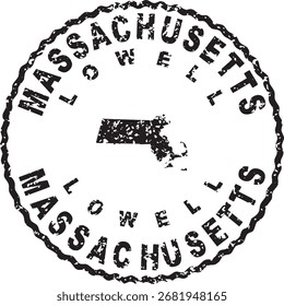 Massachusetts Lowell Round Seal Map Design