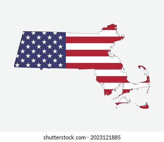 Massachusetts Map American Flag. MA, USA State Map on US Flag. EPS Vector Graphic Clipart Icon