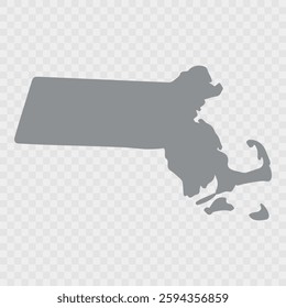 Massachusetts Map Black, State Border, United States, US America, Transparent Isolated, Variations. Vector. Massachusetts state isolated on background, USA map