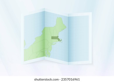 Massachusetts map, folded paper with Massachusetts map. Vector illustration.