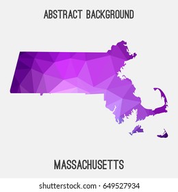 Massachusetts map in geometric polygonal,mosaic style in violet shades.Abstract tessellation,modern design background,low poly. Vector illustration.