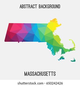 Massachusetts map in geometric polygonal,mosaic style in rainbow colors.Abstract tessellation,modern design background,low poly. Vector illustration.