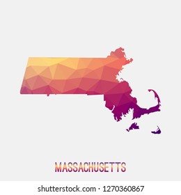 Massachusetts map in geometric polygonal,mosaic style.Abstract tessellation,modern design background,low poly. Geometric cover, mockup. Vector illustration.