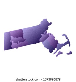 Massachusetts map. Geometric style us state outline with counties. Breathtaking violet vector illustration.