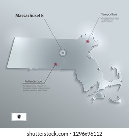 Massachusetts map glass card paper 3D vector