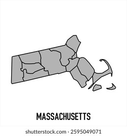 Massachusetts map in grey style isolated on white background. Vector illustration.	