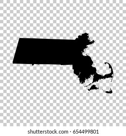 Massachusetts map isolated on transparent background. Black map for your design. Vector illustration, easy to edit.
