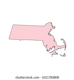 Massachusetts map isolated on white background silhouette. Massachusetts USA state.