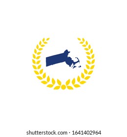 Massachusetts Map And Laurel Wreath Logo Design Template