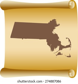 Massachusetts map on old scroll paper