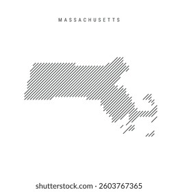 Massachusetts map from pattern of black slanted parallel lines. Flat vector illustration isolated on white