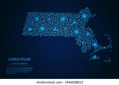 Massachusetts-Karte von punktblauen und leuchtenden Sternen auf dunklem Hintergrund. Vektor eps10.