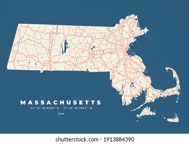 Massachusetts Map Poster and flyer