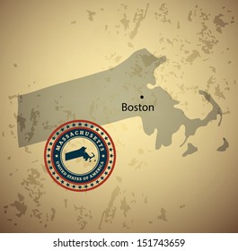 Massachusetts map with stamp vintage vector background