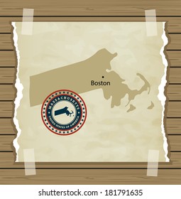 Massachusetts map with stamp vintage vector background