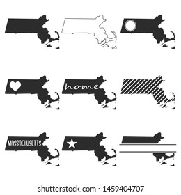 Massachusetts Map. Symbol Icon Set. Flat Vector Art Design. Clip Art Logo Collection.