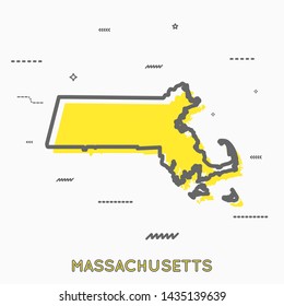 Massachusetts map in thin line style. Massachusetts infographic map icon with small thin line geometric figures. Massachusetts state. Vector illustration linear modern concept