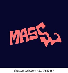 Massachusetts map typography. Massachusetts state map typography. Massachusetts lettering.