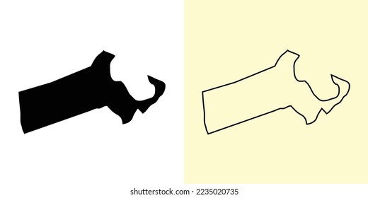 Massachusetts map, United States (USA), Americas. Filled and outline map designs. Vector illustration