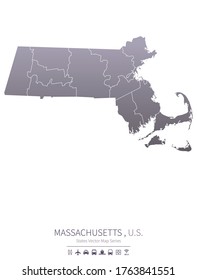 massachusetts map. us states vector map series. united states map background.