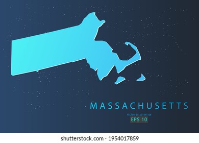 Massachusetts Karte - USA, US-amerikanische Karte, Weltkarte International Vektorvorlage mit 3D, Farbverlauf-Blau und Sterne einzeln auf galaxischem Hintergrund - Vektorgrafik eps10