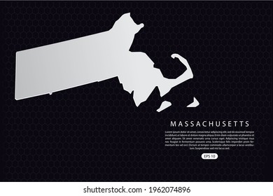 Massachusetts Map - USA, United States of America map, World Map International vector template with White Color isolated on hexagon background - Vector illustration eps 10
