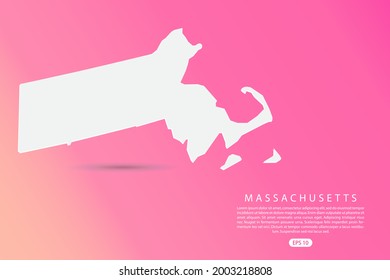 Massachusetts Map -  USA, United States of America map, World map vector template with 3d white color on Pink gradient background for infographic - Vector illustration eps 10