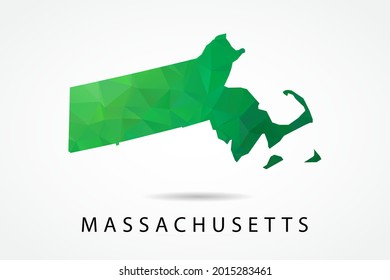 Massachusetts Map - USA, United States of America map, World Map International vector template, low polygon style with green color isolated on white background - Vector illustration eps 10