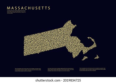 Massachusetts Map - USA, United States of America map, World Map International vector template with Gold grid on dark background - Vector illustration eps 10