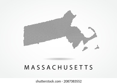 Massachusetts Map - USA, United States of America Map vector template with Black dots, grid, grunge, halftone style isolated on white background for education, infographic - Vector illustration eps 10