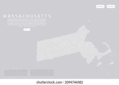 Massachusetts Map - USA, United States of America map vector template with White dots, grid, grunge, halftone style isolated on grey background for infographic, design - Vector illustration eps 10