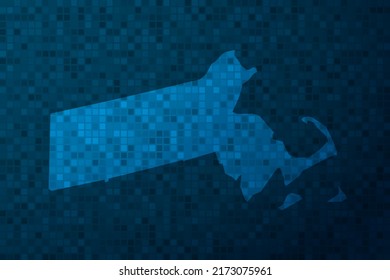 Massachusetts Map - USA, United States of America Map vector template with technology style isolated on blue pixel background for design, website, infographic - Vector illustration eps 10
