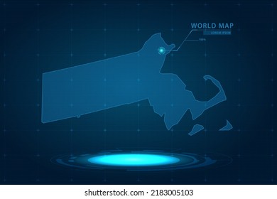 Massachusetts Map - USA, United States of America Map vector template with Hologram in perspective style and HUD, GUI, UI interface isolated on blue background for design - Vector illustration eps 10