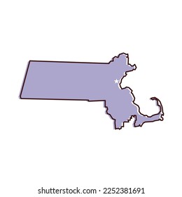 Massachusetts map vector illustration. Lavender colored map of north east state with the capital - Boston. United States od America, infographics, geography concepts