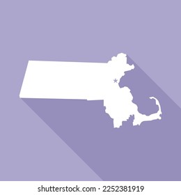 Massachusetts map vector illustration. Lavender colored flat map of north east state with the capital - Boston. United States od America, infographics, geography concepts