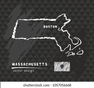 Massachusetts map, vector pen drawing on black background