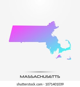 Massachusetts map,border with pink and turquoise gradient. Vector illustration