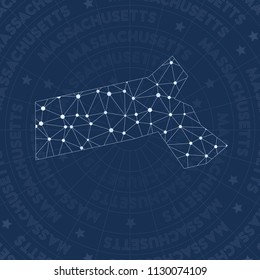 Massachusetts network, constellation style us state map. Unique space style, modern design. Massachusetts network map for infographics or presentation.