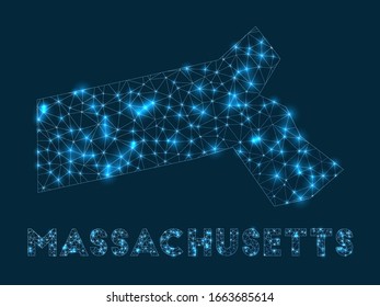 Massachusetts network map. Abstract geometric map of the US state. Internet connections and telecommunication design. Neat vector illustration.