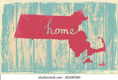 Massachusetts nostalgic rustic vintage state vector sign