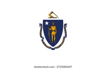 Massachusetts official state flag. Part of The United States of America. Clean design for print, web, or educational use. Vector illustration.