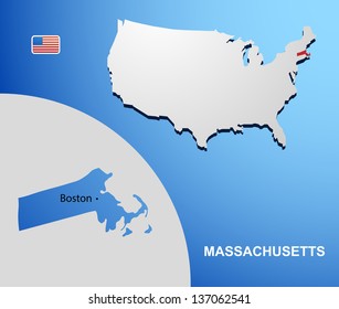 Massachusetts on USA map with map of the state