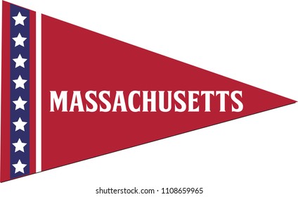 Massachusetts Pennant, State Flag, Isolated Red White Blue Banner Triangle Vector