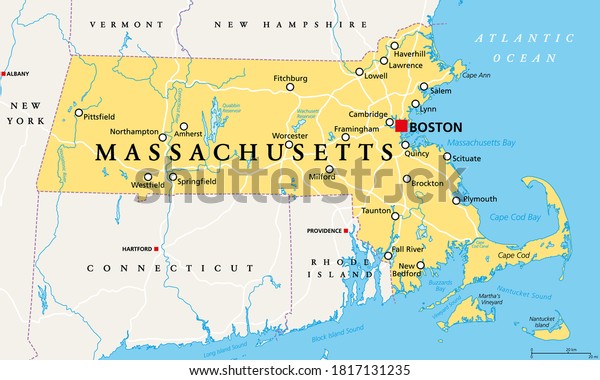 Massachusetts Political Map Capital Boston Commonwealth Stock Vector Royalty Free