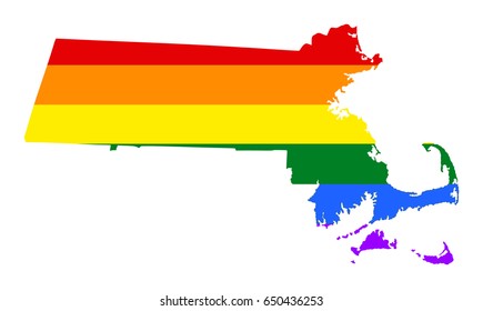Massachusetts pride gay vector map with rainbow flag colors. United States of America. 