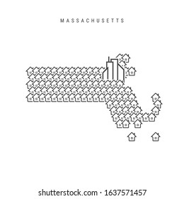 Massachusetts real estate property map. Icons of houses in the shape of a map of Massachusetts. Creative concept for a real estate agency. Vector illustration.