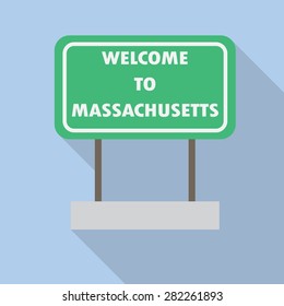 Massachusetts road sign. Flat style with long shadow. Vector EPS10