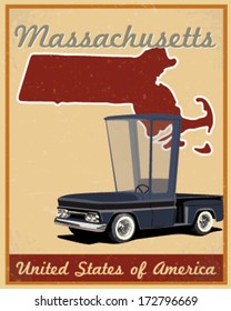 Massachusetts road trip vintage poster