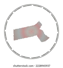 Massachusetts round logo. Digital style shape of Massachusetts in dotted circle with US state name. Tech icon of the US state with gradiented dots. Radiant vector illustration.